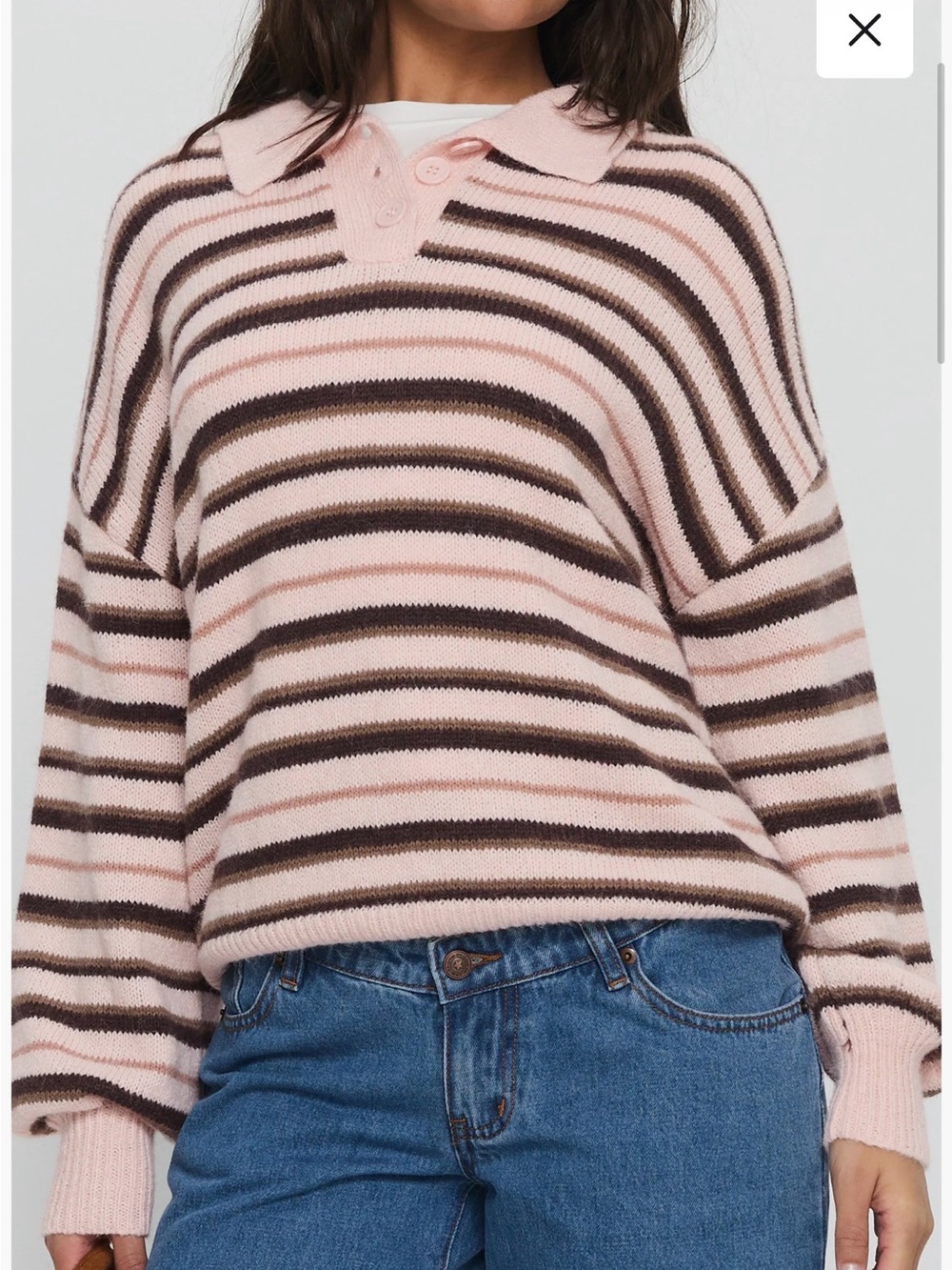 Princess Polly Jeanny Collared Knit Sweater Brown / Pink Stripe